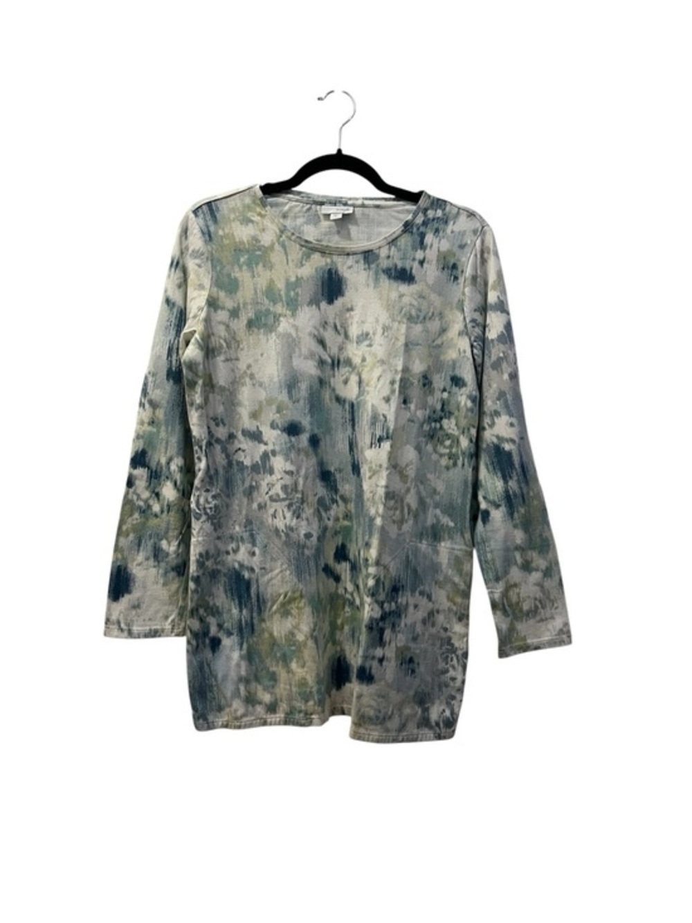 Pure Jill Blue & White Abstract Tie Dye Pima Cotton Long Sleeve Tee w Pockets S